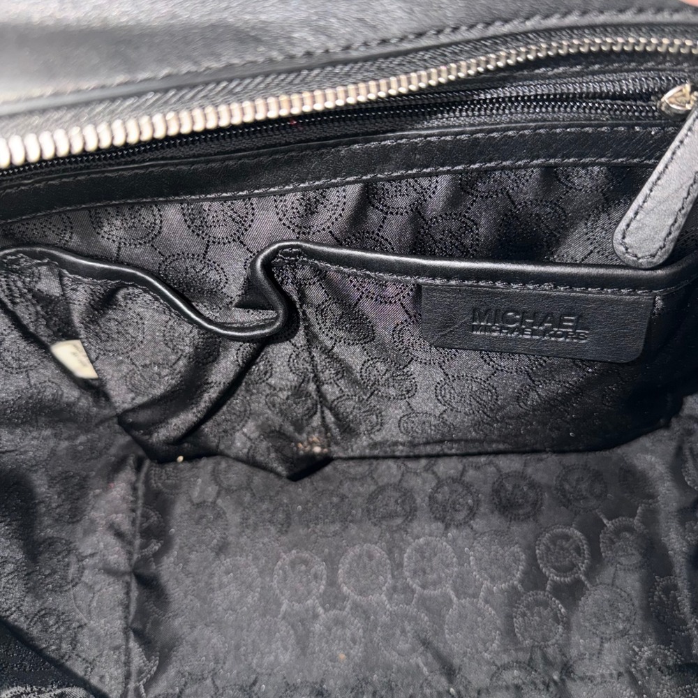 Michael Kors Black White Leather Frame Satchel Handbag Silver Tone Hardware - Picture 11 of 15